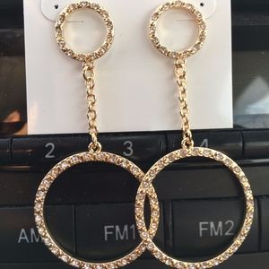 Nine West Pave Double Circle & Chain Earrings